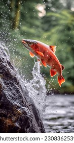 king salmon jumping in a stream