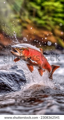 Similar – Image, Stock Photo Fish (salmon) jumps out of the water