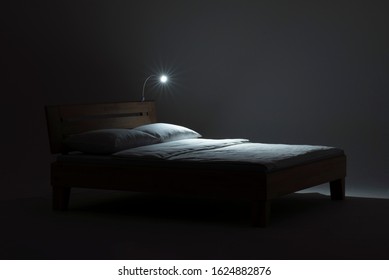 King Size Bed Isolated In Bedroom With Lamp