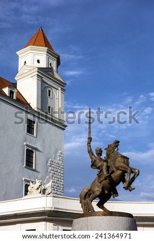 King Svatopluk statue in the front of Bratislava Castle in Slovakia