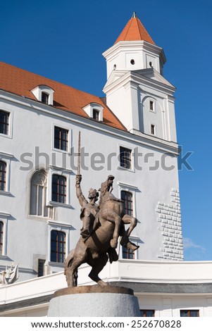 King Svatopluk statue in front of Bratislava castle
