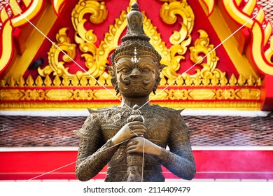 King Thao Wessuwan Or Vasavana Kuvera Giant Statue For Thai People Travel Visit Respect Praying Holy Deity Mystery At Wat Phang Muang Temple In Si Prachan Of Suphanburi City In Suphan Buri, Thailand