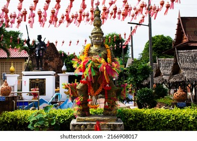 King Thao Wessuwan or Vasavana Kuvera giant statue for thai people travelers travel visit respect praying with holy mystery at Wat Tenplai temple at Si Prachan on May 27, 2022 in Suphan Buri, Thailand