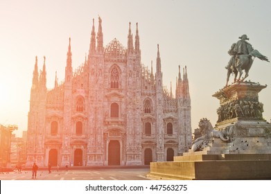 King Victor Emmanuel II Monument In Front Of Duomo In Milan, Italy.