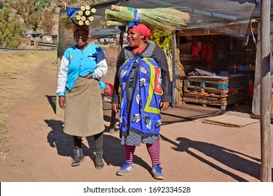 Kingdom of Lesotho, Africa – 26th of July 2019: Villagers from Basotho people, met near the city of Roma.
