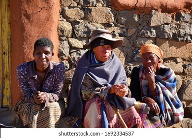 Kingdom of Lesotho, Africa – 26th of July 2019: Villagers from Basotho people, met near the city of Roma.