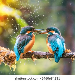 Kingfisher birds sits on a branch in the forest  - Powered by Shutterstock