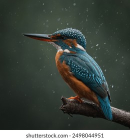 The kingfisher is a colorful, small to medium-sized bird known for its striking plumage and impressive fishing skills. With brilliant hues of blue, green, and orange, the kingfisher's vibrant appearan - Powered by Shutterstock