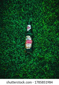 Kingfisher Premium Beer Bottle On Grass