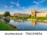 Kings chapel and river cam in the sunset light. Scenery of Cambridge city in England