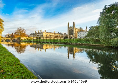 Kings college and cam river viewed in the morning in Cambridge, England 