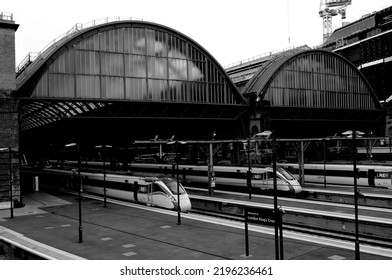 King's Cross, London  UK - 08 25 2022: British Rail Class 8012 Azuma Inter-city Trains In LNER Livery At King’s Cross Station. 