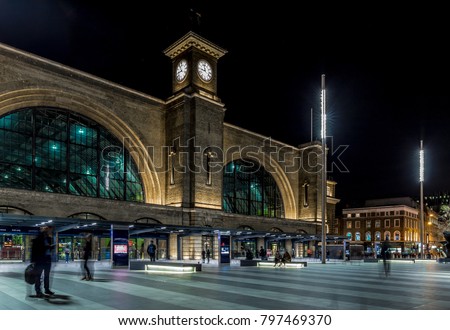 Kings cross station in the night, London, UK