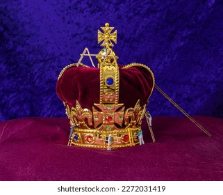 Kings Crown for the Coronation being polished by Little People  - Shutterstock ID 2272031419