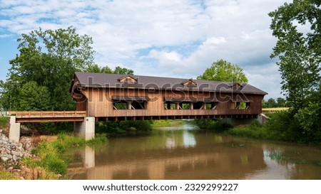 Kings Mill Covered Bridge over the Olentangy River in Marion, Ohio, was built in 2016.