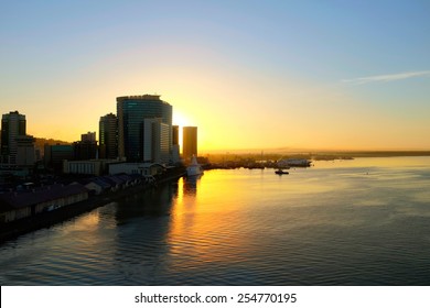 King's Wharf in Port of Spain at Trinidad and Tobago at sunrise