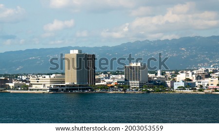 Kingston Jamaica City building landscape view from the harbor 