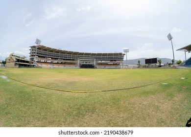 Kingston, Jamaica - May 23, 2022: Sabina Park Cricket Stadium. View Of The Field From Beyond The Boundary Rope. West Indies Cricket.