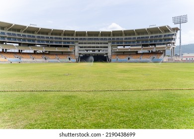 Kingston, Jamaica - May 23, 2022: Sabina Park Cricket Stadium. View Of The Field From The Behind The Boundary Rope. West Indies Cricket Ground.