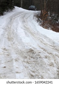 Kingston, New Brunswick / Canada - February 25 2020:  Truck At The Top Of A Steep Slippery Icy Driveway