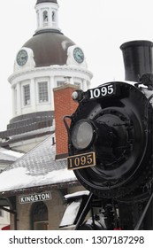 Kingston Ontario Waterfront City Hall And Train. Winter. 