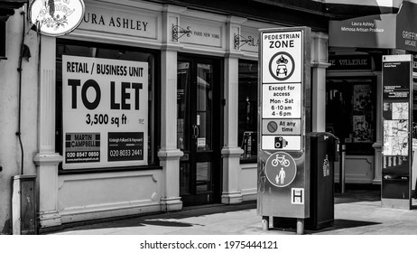 Kingston Upon Thames London, May 07 2021, Laura Ashley Retail Shop With A To Let Sign In The Window In A Pedestrian Zone With No People
