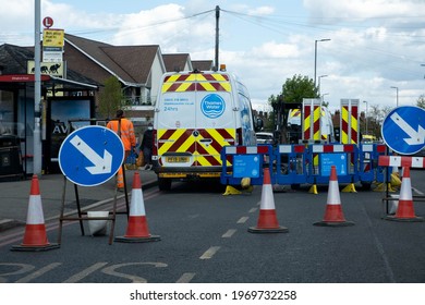 Kingston Upon Thames London UK, May 07 2021, Thames Water Utility Company Works Van Carrying Out Repairs On Domestic Water Supply