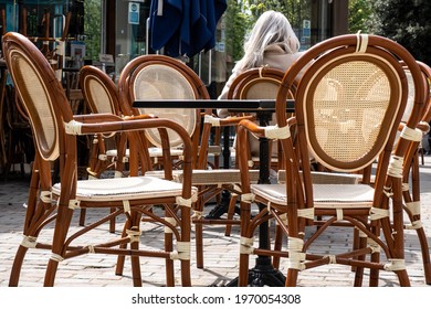 Kingston Upon Thames London UK, May 07 2021, Anonymous Woman Sitting Alone In A Coffee Shop Outside Seating Area Relaxing