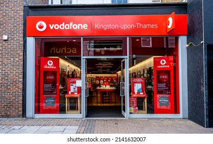 Kingston Upon Thames London UK, April 01 2022, High Street Branch Of Vodafone Mobile Phone Retail Store With No People