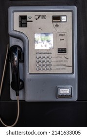 Kingston Upon Thames London UK, April 01 2022, Public Pay Phone For Use With Credit Card Or Cash Payment Close Up With No People