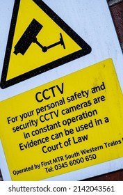 Kingston Upon Thames London UK, April 01 2022, Public Information Sign Warning Of CCTV Camera Operations For Personal Safety