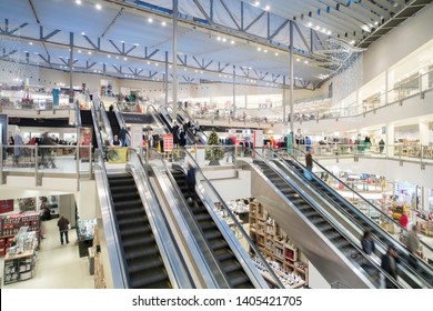 Kingston upon Thames, Surrey/UK -  12/11/2018: Interior atrium of John Lewis department store with different departments on several levels