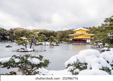 Kinkakuji Temple Kyoto Japan On Winter With Snow