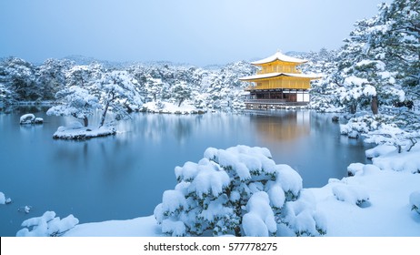 Kinkakuji Temple And Snow Landscape,Kyoto,tourism Of Japan