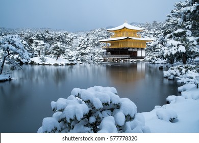 Kinkakuji Temple And Snow Landscape,Kyoto,tourism Of Japan