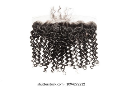 Kinky curly black human hair weaves extensions lace frontal - Shutterstock ID 1094292212