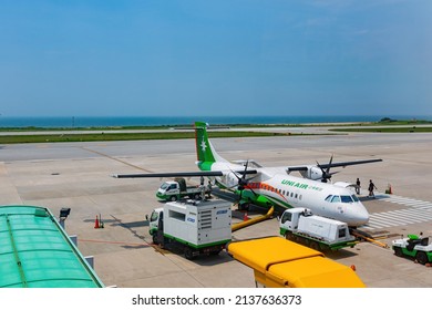 Kinmen, JUN 2 2014 - Sunny View Of An Uni Air Airplane Parked In The Airport