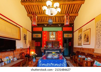 Kinmen, MAY 30 2014 - Interior View Of A Traditional Worship Hall