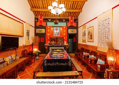 Kinmen, MAY 30 2014 - Interior View Of A Traditional Worship Hall