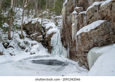 Kinsman Falls in Franconia Notch State Park during winter . New Hampshire mountains. USA. - Shutterstock ID 2091342046