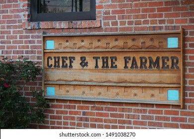 Kinston, North Carolina, USA - March 30, 2019: Sign for the Chef & the Farmer Restaurant - Chef Vivian Howard