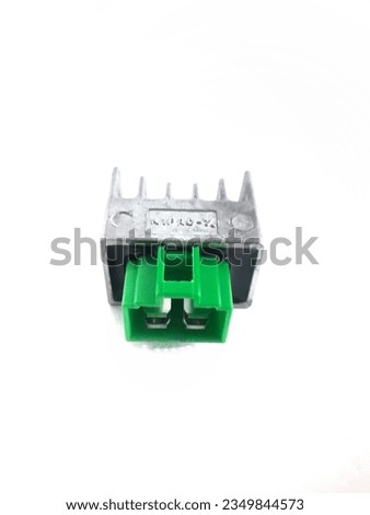 Kiprok or what is commonly called a rectifier regulator has an effect on the durability or fast damage of a battery. and also as a source of engine ignition. isolated white background.