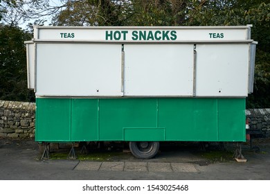 Kirkby Lonsdale, Cumbria, UK - October 12 2019: Vintage Style Mobile Snack Bar Near The Famous 'Devils  Bridge' After It Had Closed For Business For The Day                           