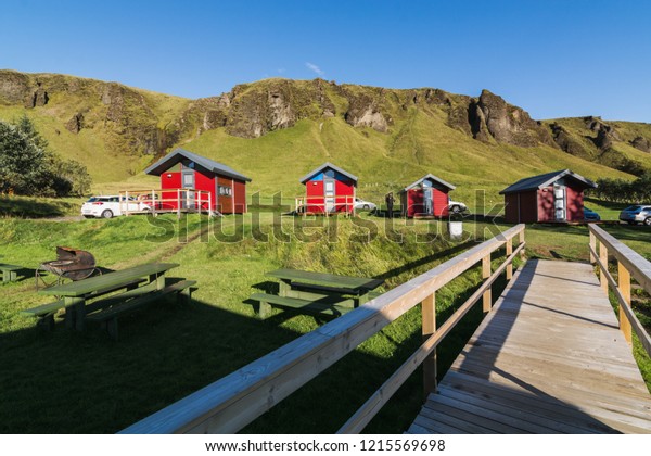 Kirkjubaejarklaustur Iceland August 2018 Red Timber Stock Image