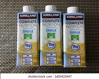 Kirkland Signature Complete Nutrition Shake Bottles . Kirkland Is A  Private Product Label Of Costco - Karachi Pakistan - Jan 2020