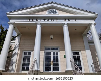 Kirkland, WA / USA - circa March 2020: Low angle view of Heritage Hall in downtown Kirkland.