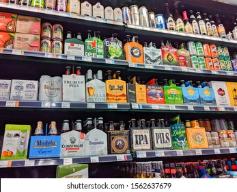 Kirkland, WA / USA - Circa November 2019: Craft Beer Display Fridge In A PCC Community Markets Grocery Store.