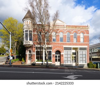 Kirkland, WA, USA - March 31, 2022; The Victorian Era commerical building in Kirkland Washington built by Peter Kirk in 1892