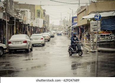 Kirkuk, Iraq - February 1, 2017: Snow Fall In Ancient Market In Kirkuk City