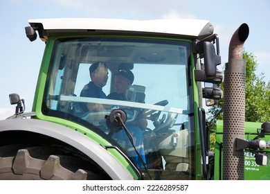 Kirovograd Region,Ukraine - July 24, 2019: Fendt Tractor Seeding With The Kuhn Air Seeder At The Farm Show. Documentary Editorial